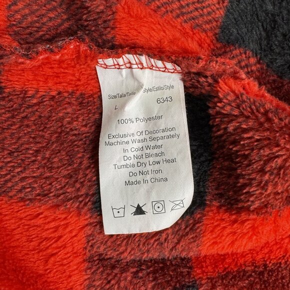 Red Black Buffalo Plaid Sherpa Fleece Robe Womens L Tie Waist Pockets Just Love - Picture 10 of 16